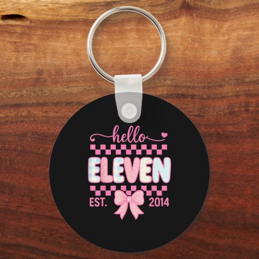 Hello Eleven Est 2014 Coquette Bow Happy 11th Birt キーホルダー (正面)