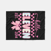 Hello Eleven Est 2014 Coquette Bow Happy 11th Birt フリースブランケット (正面(横))