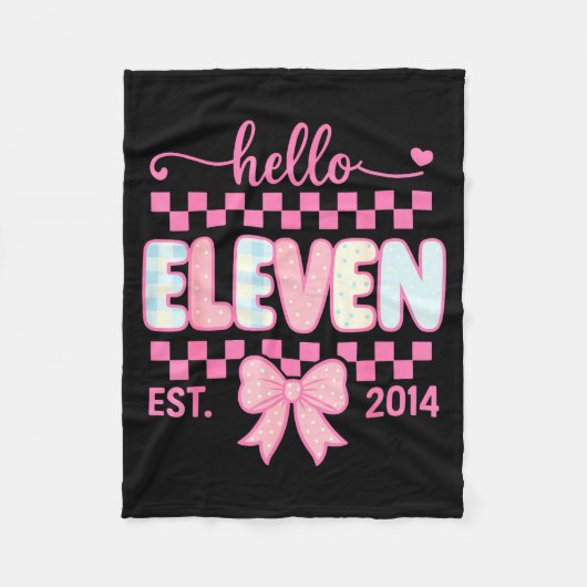 Hello Eleven Est 2014 Coquette Bow Happy 11th Birt フリースブランケット (正面)