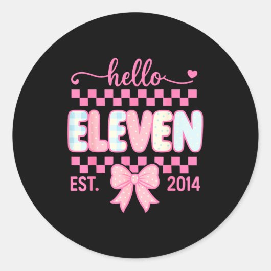 Hello Eleven Est 2014 Coquette Bow Happy 11th Birt ラウンドシール (正面)