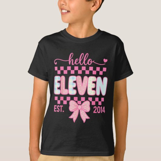 Hello Eleven Est 2014 Coquette Bow Happy 11th Birt Tシャツ (正面)