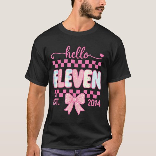 Hello Eleven Est 2014 Coquette Bow Happy 11th Birt Tシャツ (正面)