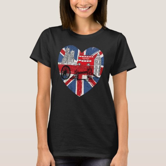 Hello England I Love London English Flag Heart Eng Tシャツ (正面)