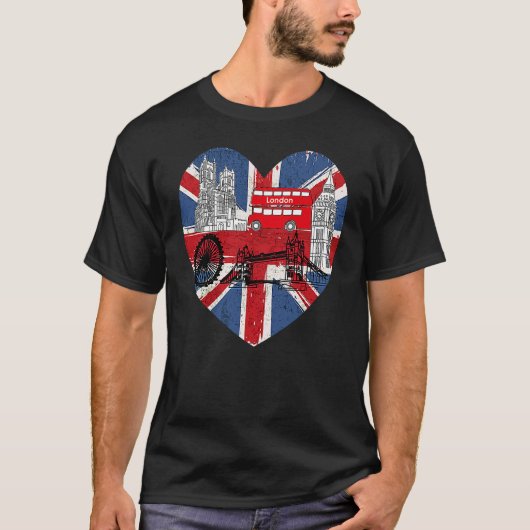 Hello England I Love London English Flag Heart Eng Tシャツ (正面)