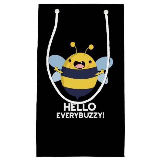 Hello Everbuzzy おもしろい Bee Pun Dark BG スモールペーパーバッグ (正面)