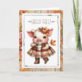 Hello Fall Adorable Farmhouse Pig  カード (正面)