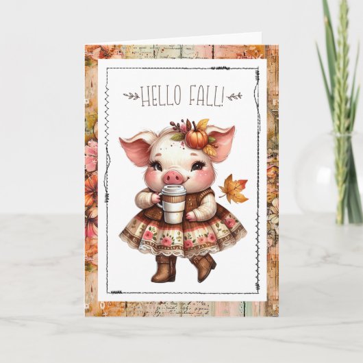Hello Fall Adorable Farmhouse Pig  カード (正面)