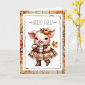 Hello Fall Adorable Farmhouse Pig  カード (黄色い花)