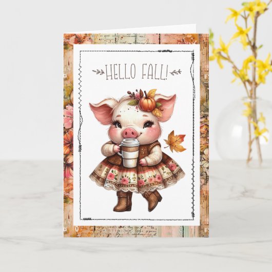 Hello Fall Adorable Farmhouse Pig  カード (黄色い花)