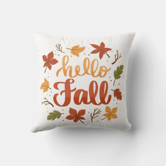 Hello Fall Decorative Throw Pillow with Lettering クッション (裏面)