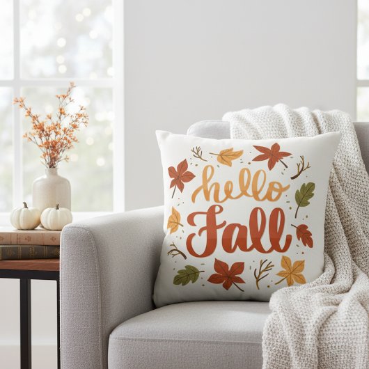 Hello Fall Decorative Throw Pillow with Lettering クッション
