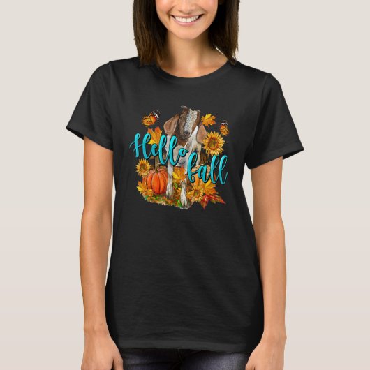 Hello Fall Goat Animal Farm Autumn Fall Thanksgivi Tシャツ (正面)