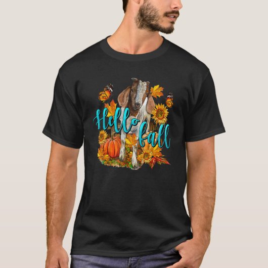 Hello Fall Goat Animal Farm Autumn Fall Thanksgivi Tシャツ (正面)