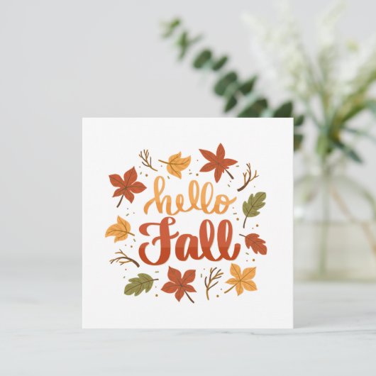 Hello Fall Greeting Card with Autumn Leaves (スタンド正面)