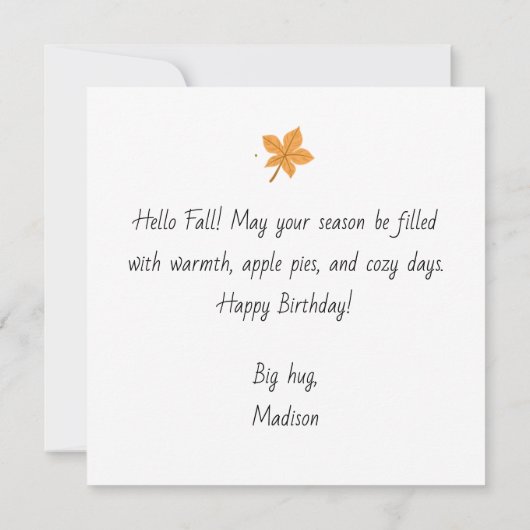 Hello Fall Greeting Card with Autumn Leaves (裏面)