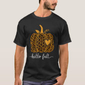 Hello Fall Happy Fall Y all Autumn Pumpkin Leopard Tシャツ (正面)