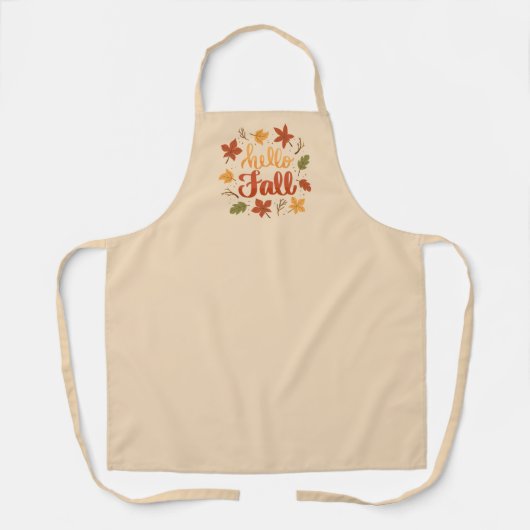  Hello Fall Kitchen Apron with Autumn Leaves エプロン (正面)