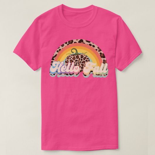 Hello Fall Leopard Retro Fall Autumn Pumpkin Women Tシャツ (デザイン正面)