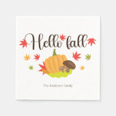 Hello Fall Pumpkin and Mushrooms Autumn スタンダードカクテルナプキン (正面)