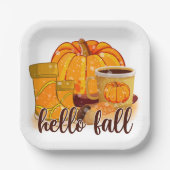 Hello Fall Pumpkin & Boots Paper Plate ペーパープレート (正面)
