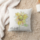 Hello Fall Sunflower Watercolor Pillow クッション (ブランケット)