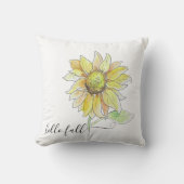 Hello Fall Sunflower Watercolor Pillow クッション (正面)