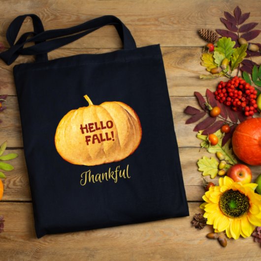 Hello FALL Thankful Autumn Pumpkin Carry トートバッグ