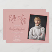 Hello Fifitty Pink写真50th誕生日 招待状 (正面/裏面)