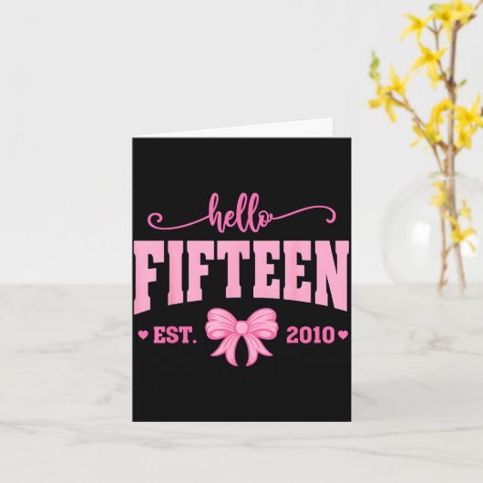 Hello Fifteen Est 2010 Coquette Bow 15th Birthday  カード (黄色い花)