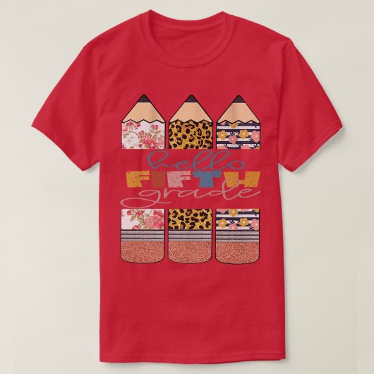 Hello Fifth Grad Funny Leopard Pencil Back To Scho Tシャツ (デザイン正面)