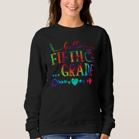 Hello Fifth Grade絞り染めチーム5Th Grade School Fi スウェットシャツ (正面)