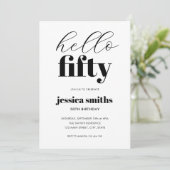Hello Fifty黒モダン白50誕生日 招待状 (スタンド正面)