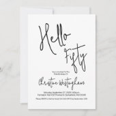 Hello Fifty 黒白手書きスクリプト 50歳の誕生日 招待状 (正面)