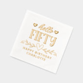 Hello Fifty 50th誕生日フローラパーソナライズされた名 箔ナプキン (左)
