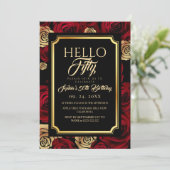 Hello Fifty Black Burgundy Rose Birthday 招待状 (スタンド正面)