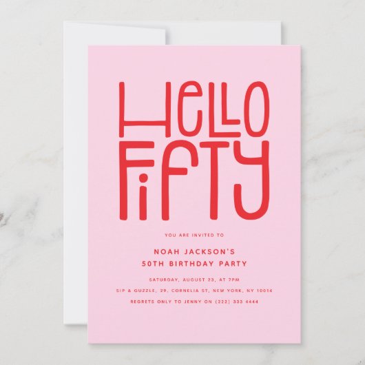 HELLO FIFTY Modern 50th Birthday 招待状 (正面)
