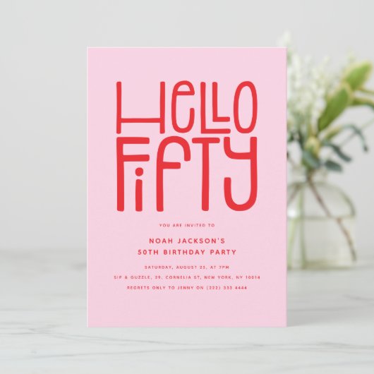 HELLO FIFTY Modern 50th Birthday 招待状 (スタンド正面)