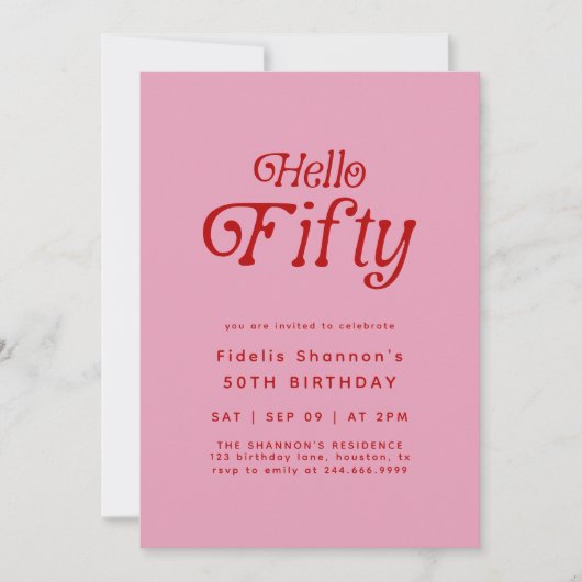 Hello Fifty Modern Retro 50th Birthday  招待状 (正面)