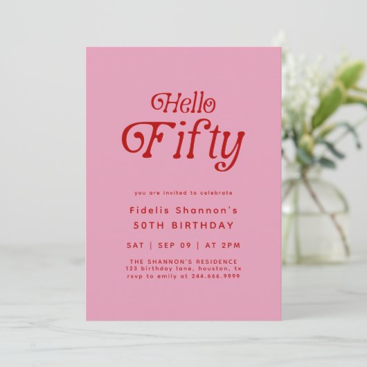 Hello Fifty Modern Retro 50th Birthday 招待状 (スタンド正面)