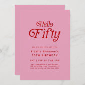Hello Fifty Modern Retro 50th Birthday  招待状 (正面/裏面)