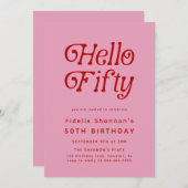 Hello Fifty Modern Retro 50th Birthday  招待状 (正面/裏面)