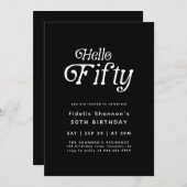 Hello Fifty Modern Retro 50th Birthday 招待状 (正面/裏面)