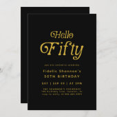 Hello Fifty Modern Retro 50th Birthday 招待状 (正面/裏面)