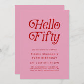 Hello Fifty Modern Retro 50th Birthday  招待状 (正面/裏面)
