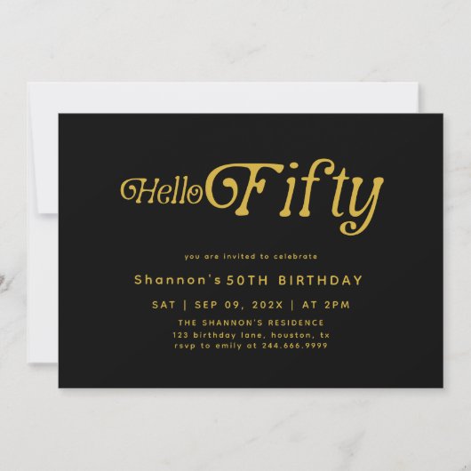 Hello Fifty Modern Retro 50th Birthday  Invitation 招待状 (正面)