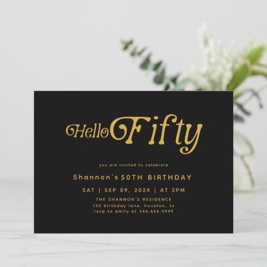 Hello Fifty Modern Retro 50th Birthday  Invitation 招待状 (スタンド正面)