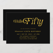 Hello Fifty Modern Retro 50th Birthday  Invitation 招待状 (正面/裏面)