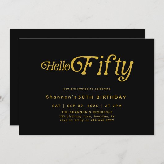 Hello Fifty Modern Retro 50th Birthday Invitation 招待状 (正面/裏面)