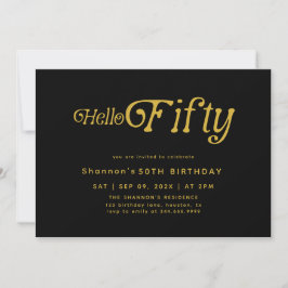 Hello Fifty Modern Retro 50th Birthday  Invitation 招待状