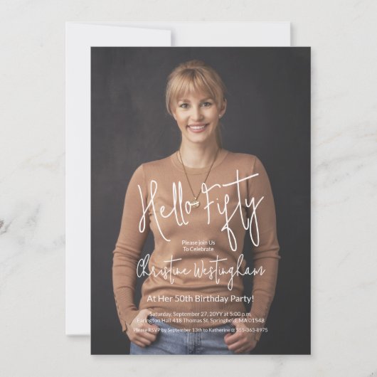 Hello Fifty Photo 50th Fiftieth Birthday 招待状 (正面)